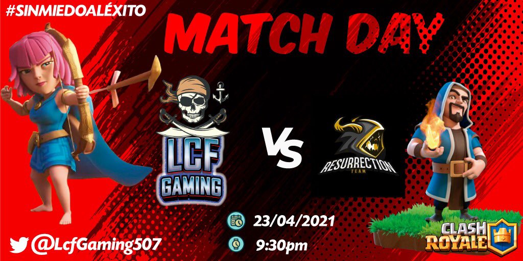 #ClashRoyale 
☠️Match Day 

☠️#Sinmiedoaléxito 

🏆|<a href="/SLGL_PA/">Sin Lag Gamers League</a> 
🆚|<a href="/ResurectionTeam/">ResurrectionTeam</a> 
🕰|9:30 pm 🇵🇦