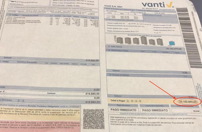 Jesús Salazar tuvo su lavandería en #Fontibón cerrada 4 meses por pandemia. <a href="/grupovanti/">Grupo Vanti</a> le está cobrando $25 millones por recuperación de consumo en este tiempo. Pedimos que #VantiResponda y resuelva el caso <a href="/lunadavid/">David Luna</a> <a href="/lopezjosedaniel/">José Daniel López</a> <a href="/PachoAlerta/">Pacho Alerta</a> <a href="/Superservicios/">Superservicios</a> #nomasabusos