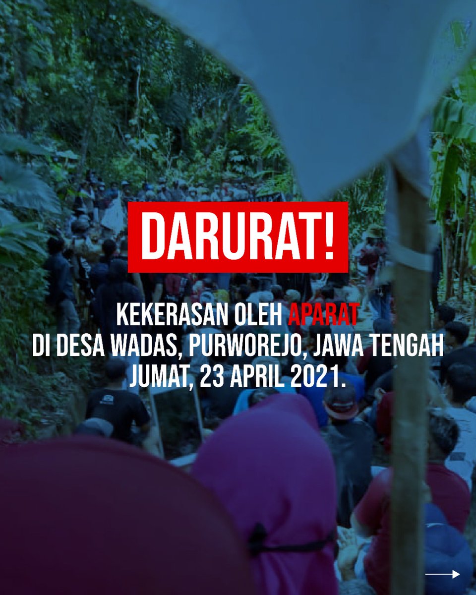 Darurat kekerasan oleh aparat di desa Wadas Kabupaten Purworejo, Jawa Tengah terjadi pada Jumat, 23 April 2021. Bertepatan pada peringatan Hari Bumi.

#prayforwargadesawadas
#stopkekerasanterhadapwarga
#stopkriminalisasiwarga
#HariBumi2021 
#IndonesiaMasihBerduka