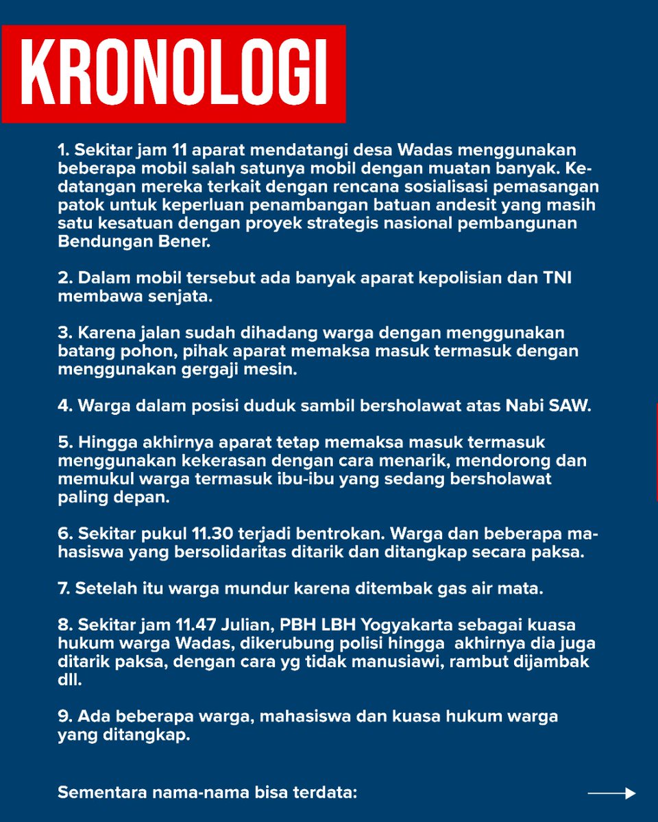 Tweep, ini kronologi kasus kekerasan oleh aparat di desa Wadas, Purworejo, JawaTengah.

#prayforwargadesawadas
#stopkekerasanterhadapwarga
#stopkriminalisasiwarga
#HariBumi
#HariBumi2021 
#IndonesiaMasihBerduka