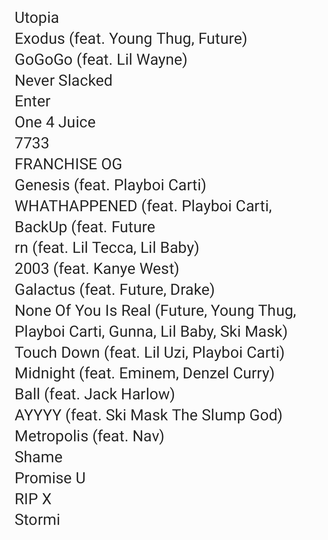 Utopia Tracklist Leak