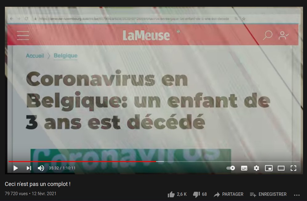 Passons maintenant à La Meuse.Dans le film, nous voyons ce gros titre-ci : "Coronavirus en Belgique: un enfant de 3 ans est décédé"...19/n