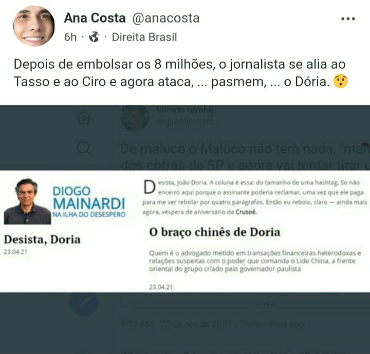 plotstation's tweet image. Depois de embolsar os 8 milhões, o jornalista se alia ao Tasso e ao Ciro e agora ataca, ... pasmem, ... o Dória.