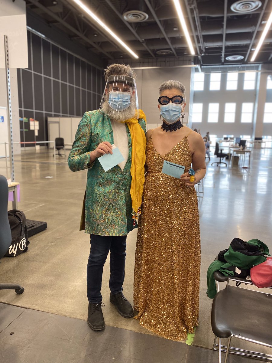 And Beloved  @rerutled got dressed up too! Vi kindly took this picture of the two of us after she’d vaccinated us both - we were so excited and grateful! Get vaccinated as soon as you can!  #COVID19Vaccine  #AstraZenaca