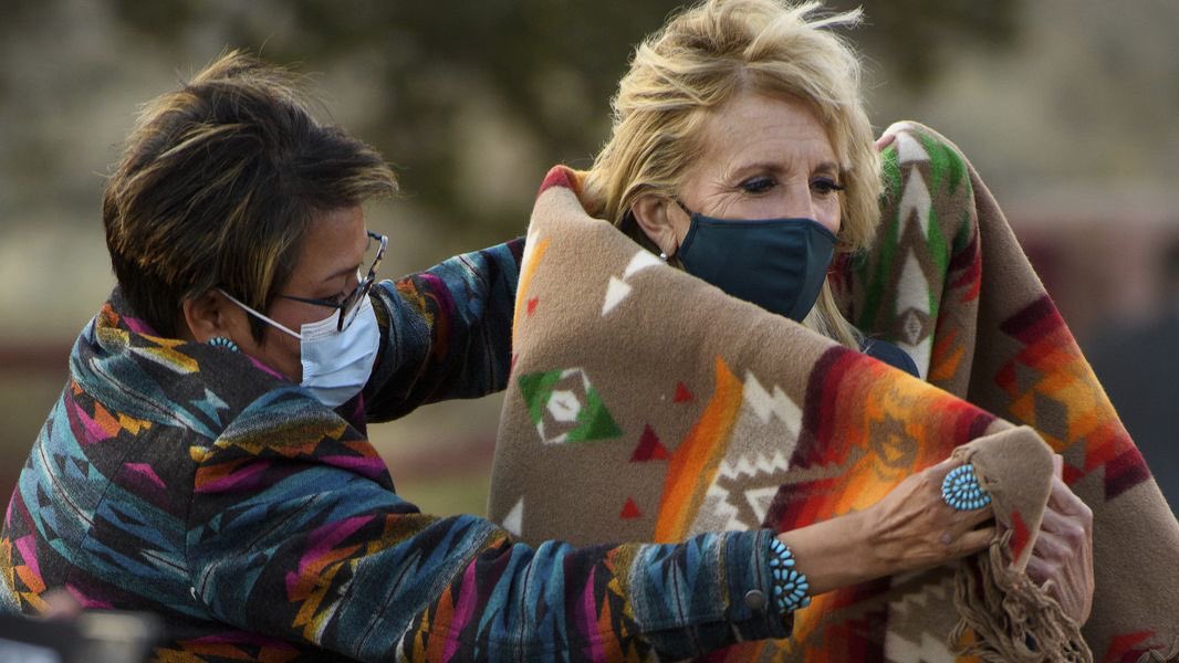 First Lady Jill Biden gifted a blanket by the Navajo Nation. The highest honor an Indigenous community can ever bestow—to a non-Native ally.