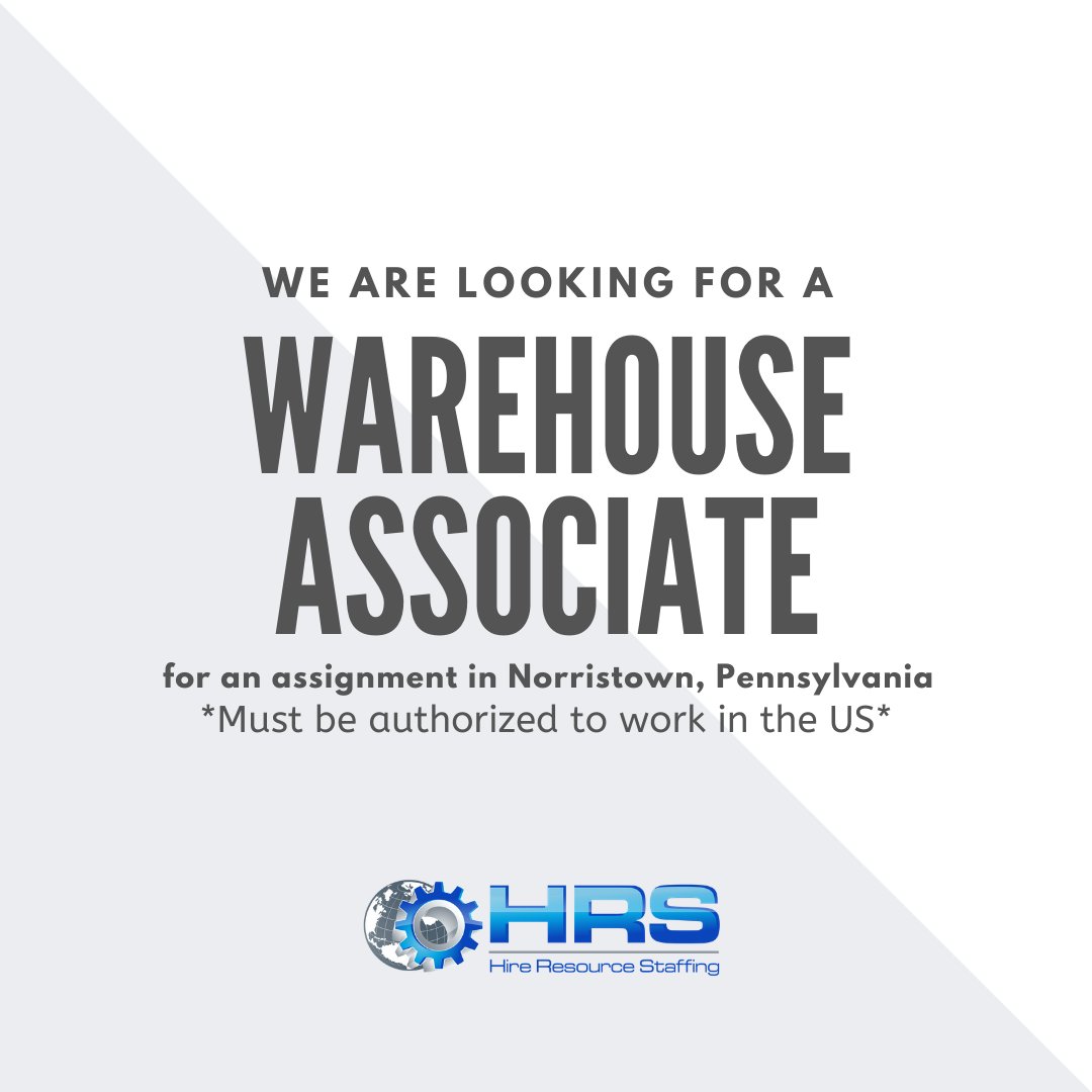 We are hiring a Warehouse Associate for an assignment in Norristown, Pennsylvania, to apply and for more information please visit the following link: portal.dynamicsats.com/JobListing/Det… #Warehouse #WarehouseJobs #Norristown #Pennsylvania #NorristownJobs #PennsylvaniaJobs #employment