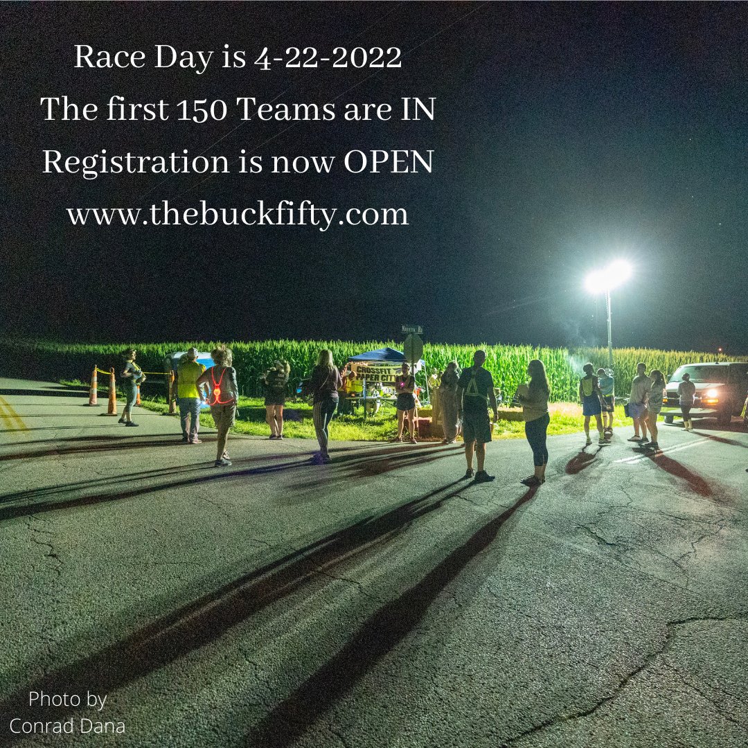 buckfiftyrace's tweet photo. Registration is now open for the April 22nd &amp; 23rd 2022 Buck Fifty Relay Race!!!  Our GOAL and sellout number of TEAMS is 150 for next year's race.  Sign up today, and we look forward to seeing you in Downtown Chillicothe, Ohio!!!  https://t.co/io7m4CxjvP https://t.co/22pHjnqtwq