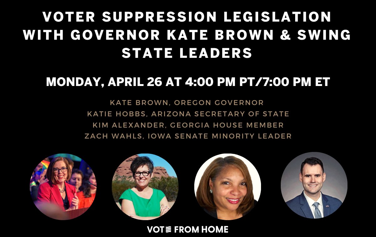 It's been 1 month since @KateBrownForOR joined @VoteFromHomeUSA & our FIRST event is soon! I'm gonna sharing info about voter suppression legislation in swing states and why year-round organizing is vital to making sure Dems turn out in 2022. votefromhomeusa.org/govbrownevent