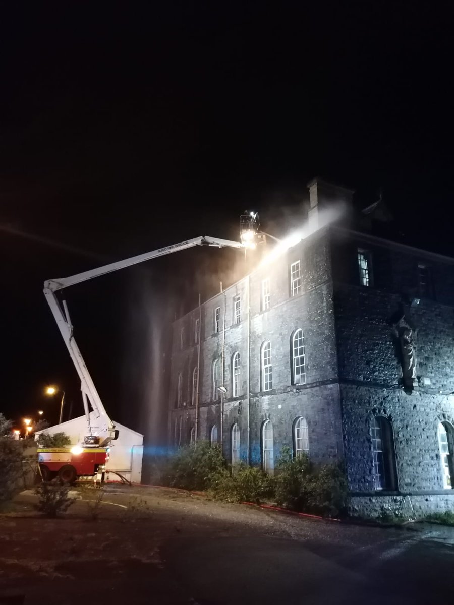 Sligo Fire Service Hydraulic Platform dealing with a roof fire at the Old Summerhill School building.