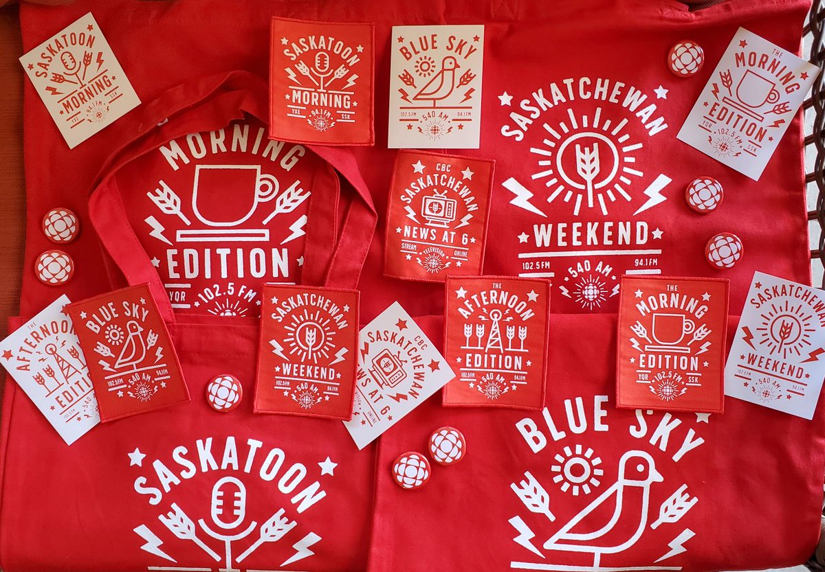 wordpuddle's tweet image. GIVEAWAY | I have this amazing collection of @CBCSask/@CBCSaskatoon radio show swag to give away: tote bags, stickers and iron-on patches. Simply reply to this tweet to enter! Winner will be announced Sunday.

[Designed by Hotel Graphic Design and printed by Uno Printing.]