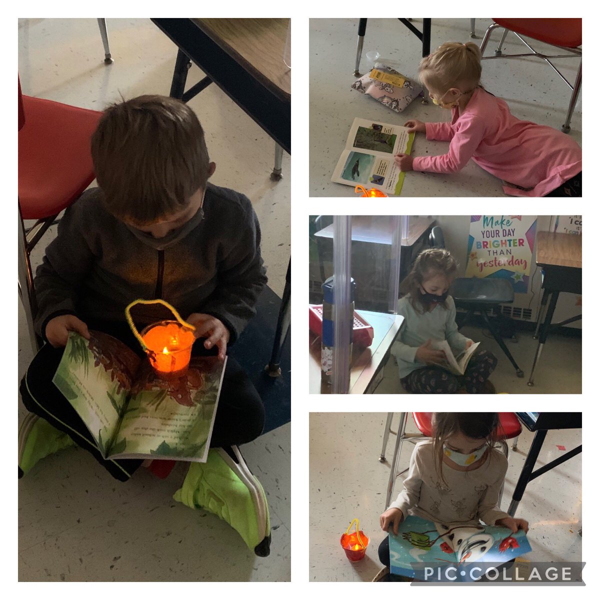 BCSDGinther's tweet image. Mrs. Barber’s class reads by “campfire” &amp;amp; “lantern.” #CampReadALot #PARP @BCSDGinther @BrockportCSD
