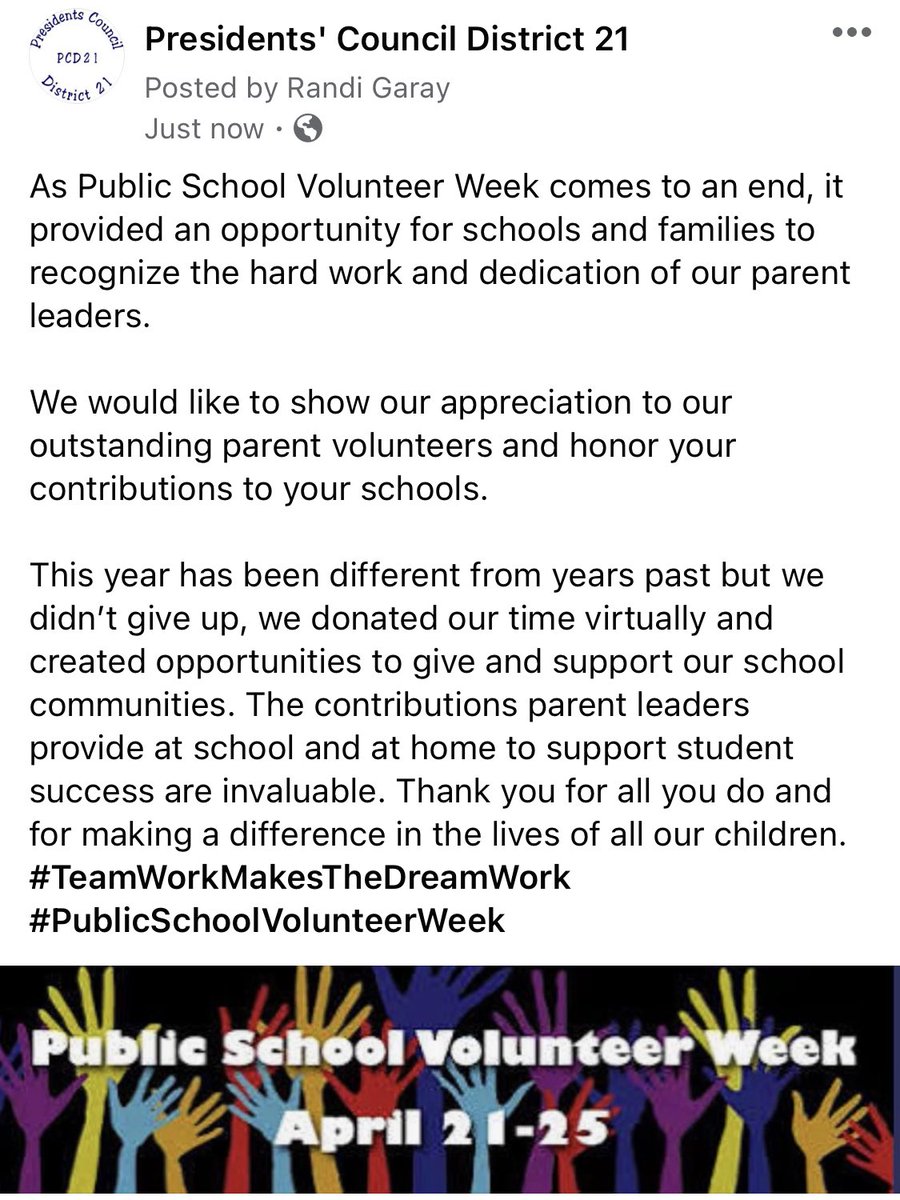 Thank you to all our @NYCSchools parent volunteers. @D21_Community @DOEChancellor @ExecSuptBKSouth @BKSouthClimate @BkSouthCulture @TheDSCW #TeamWorkMakesTheDreamWork #PublicSchoolVolunteerWeek