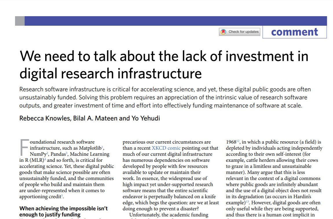 Ok, and lastly, we also shared some big love for  @yoyehudi Go check out her - with  @Bilal_A_Mateen and  @_RebeccaKnowles (all  @wellcometrust) recent comment: "We need to talk about the lack of investment in digital research infrastructure" https://doi.org/10.1038/s43588-021-00048-5