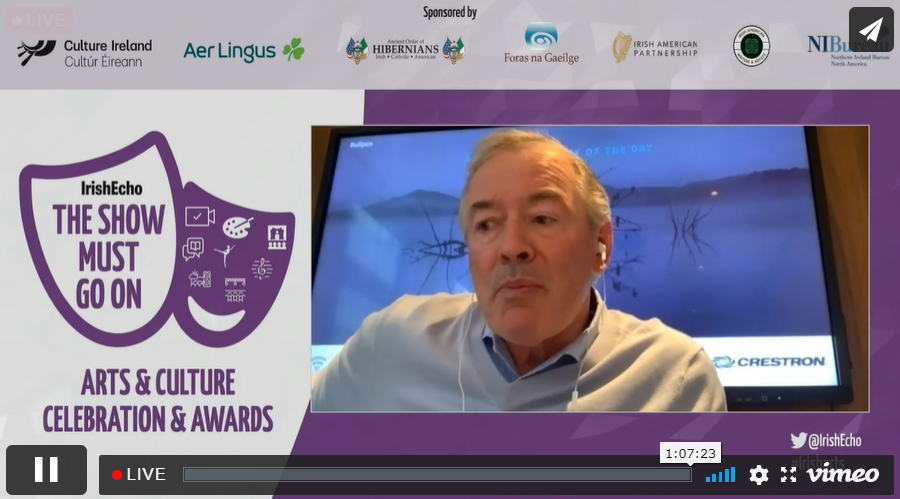 Jim Clerkin awards the Soul of Irish Literature Award to Thomas Lynch irisharts