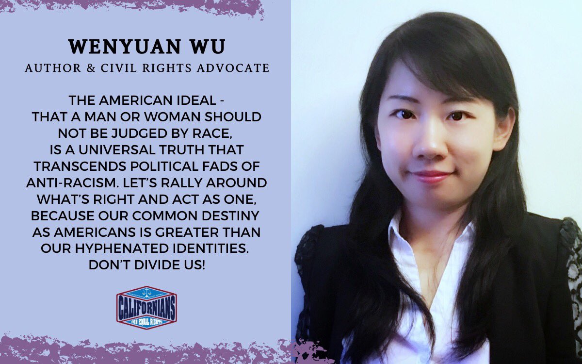 wu_wenyuan's tweet photo. Piloting a new practical program to fight wokeism, CRT, and anti-racism. This is a demo image (continuing our no on 16’s winning message). Let me know if you have a compelling story or statement! https://t.co/VFl5nTLuZo