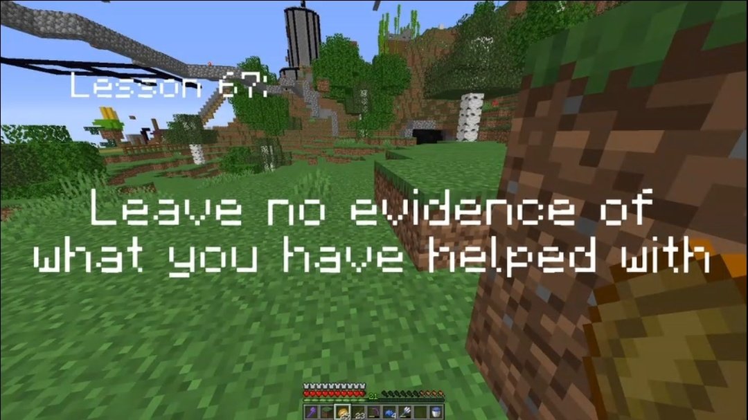 - He promised to not to go "there" (referring to the prison) repeatedly, but then another lesson appearedLesson 67Leave no evidence of what you have helped with- He then thinks it's just him being hungry, so he eats the baked potato on his hand