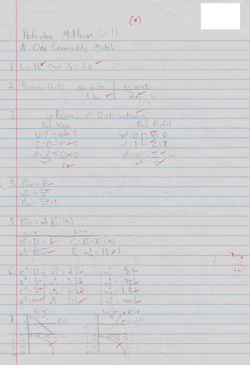 Ok so I found pictures of my 16 page Heterodox Economics midterm that I aced back in college.Basically I had to part by part recreate Pierro Sraffa's system, and mathematically break down each step. Grueling work and I'm fairly certain I was the only one in the class to do it