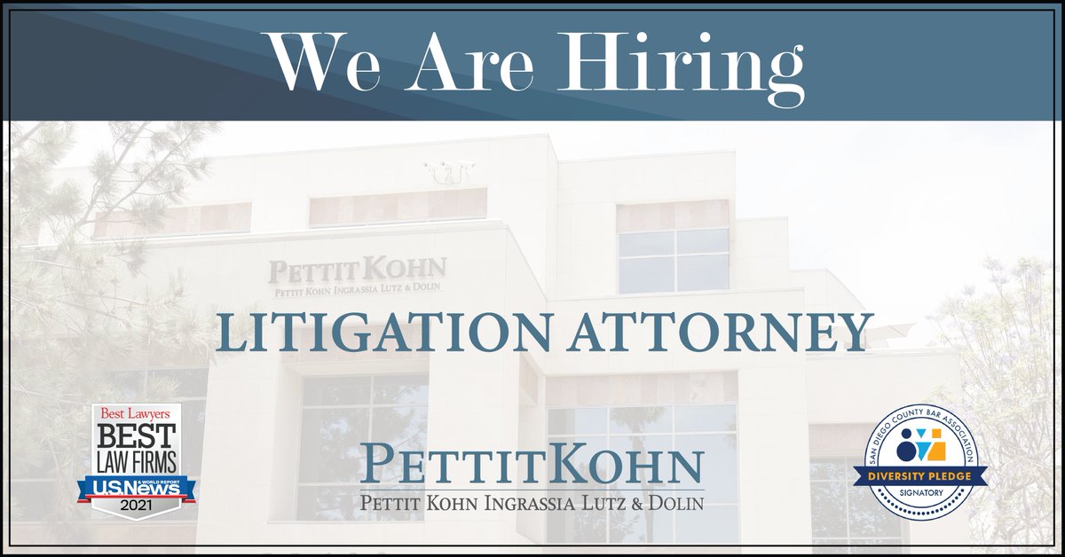 We're growing! @Pettit_Kohn has open positions in #SanDiego #LosAngeles and #Tucson. Visit our website to view available career opportunities. bit.ly/30M3Ots #LawFirm #Careers #Hiring #LitigationAttorney #LegalJobs