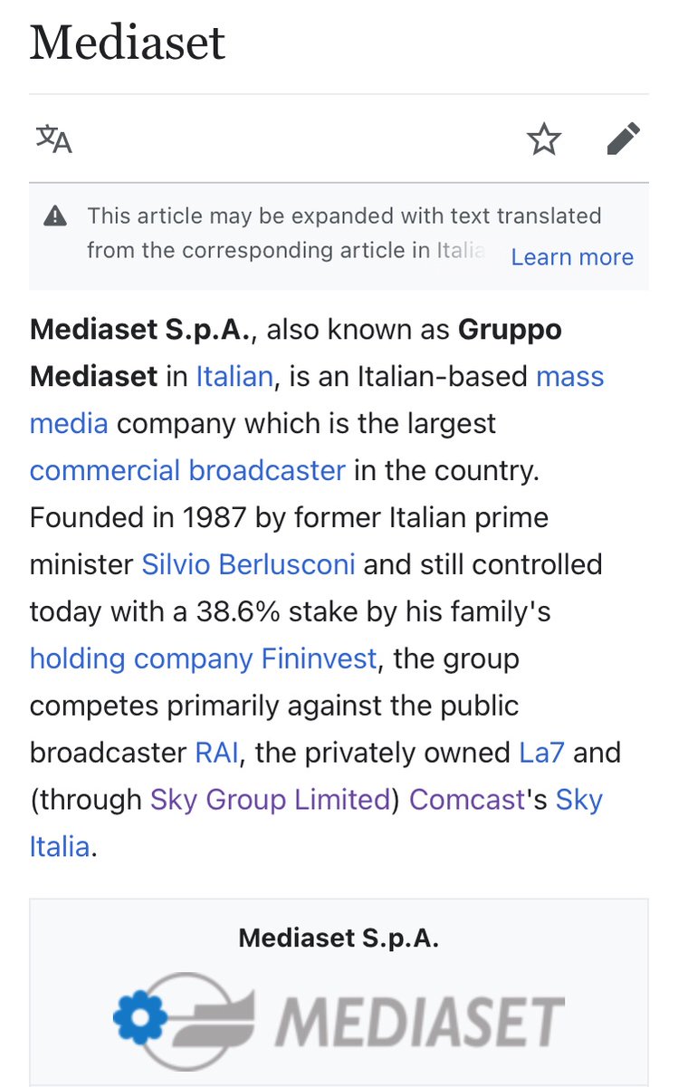 Prisa is another company with overlapping and interconnected interests and ownerships.Vivendi bought a stake in them in January.Vivendi are in turn owned by NBC.Vivendi also have a share of Silvio Berlusconi’s Mediaset - former owners of putative ESL members... AC Milan!