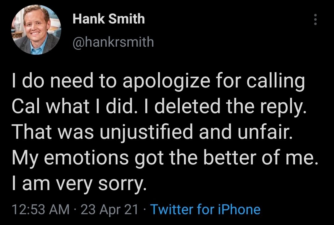 7. Hank made a comment that was then deleted and made both a public and private apology.