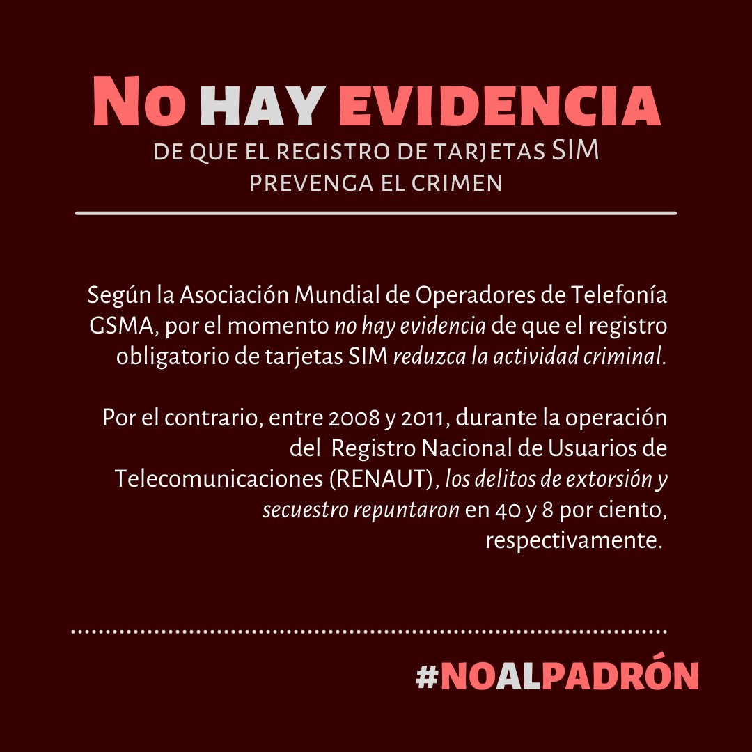 El Padrón pondrá en riesgo la privacidad y seguridad de millones de personas en México, sin ninguna evidencia que lo respalde como una medida eficaz contra la delincuencia. #NoAlPadrón