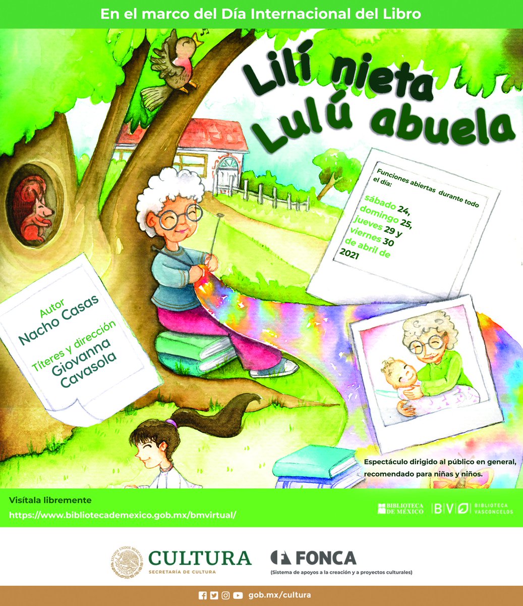 VSCLS's tweet photo. En el marco del #DíaMundialDelLibro te invitamos a ver "Lilí nieta, Lulú abuela", espectáculo dirigido al público en general, recomendada para niñas y niños.
▪️Autor Nacho Casas.
▪️ Títeres y dirección Giovanna Cavasola.
➡️En https://t.co/yn4lcz1IXJ
Consulta las fechas en👇 https://t.co/YajIBed1MW