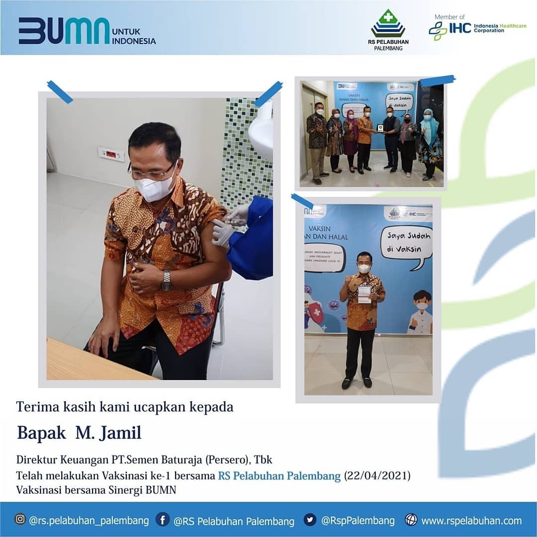 RspPalembang's tweet photo. Terima kasih kami ucapkan kepada jajaran Direksi dan Karyawan/ti PT. Semen Baturaja (Persero).Tbk yang telah melakukan Vaksinasi Covid 19 di Rumah Sakit Pelabuhan Palembang. Vaksinasi bersama sinergi BUMN. 
#RSPelabuhanPalembang
#semenbaturaja
#SinergiBUMN
#VaksinBUMN
#Vaksin https://t.co/KcrU7VORGs