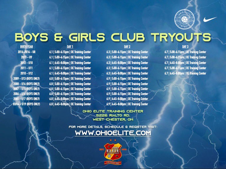 Ohio Elite Soccer Academy (@ohioelite) on Twitter photo Join the PROVEN PATHWAY! Register NOW for Ohio Elite Soccer Academy try-outs! Register here: ohioelite.sportngin.com/register/form/…
# ProvenPathway #LeadersPlayHere Join the PROVEN PATHWAY! Register NOW for Ohio Elite Soccer Academy try-outs! Register here: ohioelite.sportngin.com/register/form/…
# ProvenPathway #LeadersPlayHere