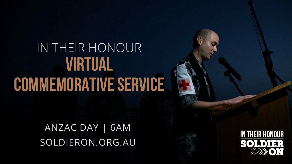 SoldierOnAust's tweet photo. Virtual Commemorative Service | https://t.co/Kb3h8a9bOv

This #ANZACDay, Soldier On will be hosting a virtual commemorative service honouring, respecting and remembering those that have served in the #ADF.

Lest We Forget.

#InTheirHonour #StrongerTogether #SideBySide https://t.co/mFLMmlEAPQ