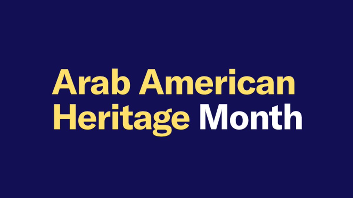 Bold yellow text on a dark blue background that reads "Arab American Heritage Month"