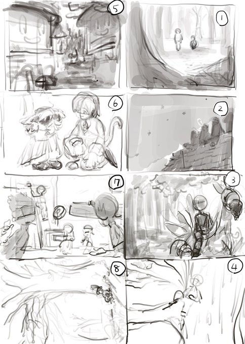 7月のオンリーで出す予定ネップリ案…なに描くか決められない

ラフすぎるので雰囲気しか分からないけど、これがいいとかあればぜひ教えてください
(8は縦長の絵)
※ほんとにどれになるかわかりません そしてラフからめっちゃ変わったらすいません 