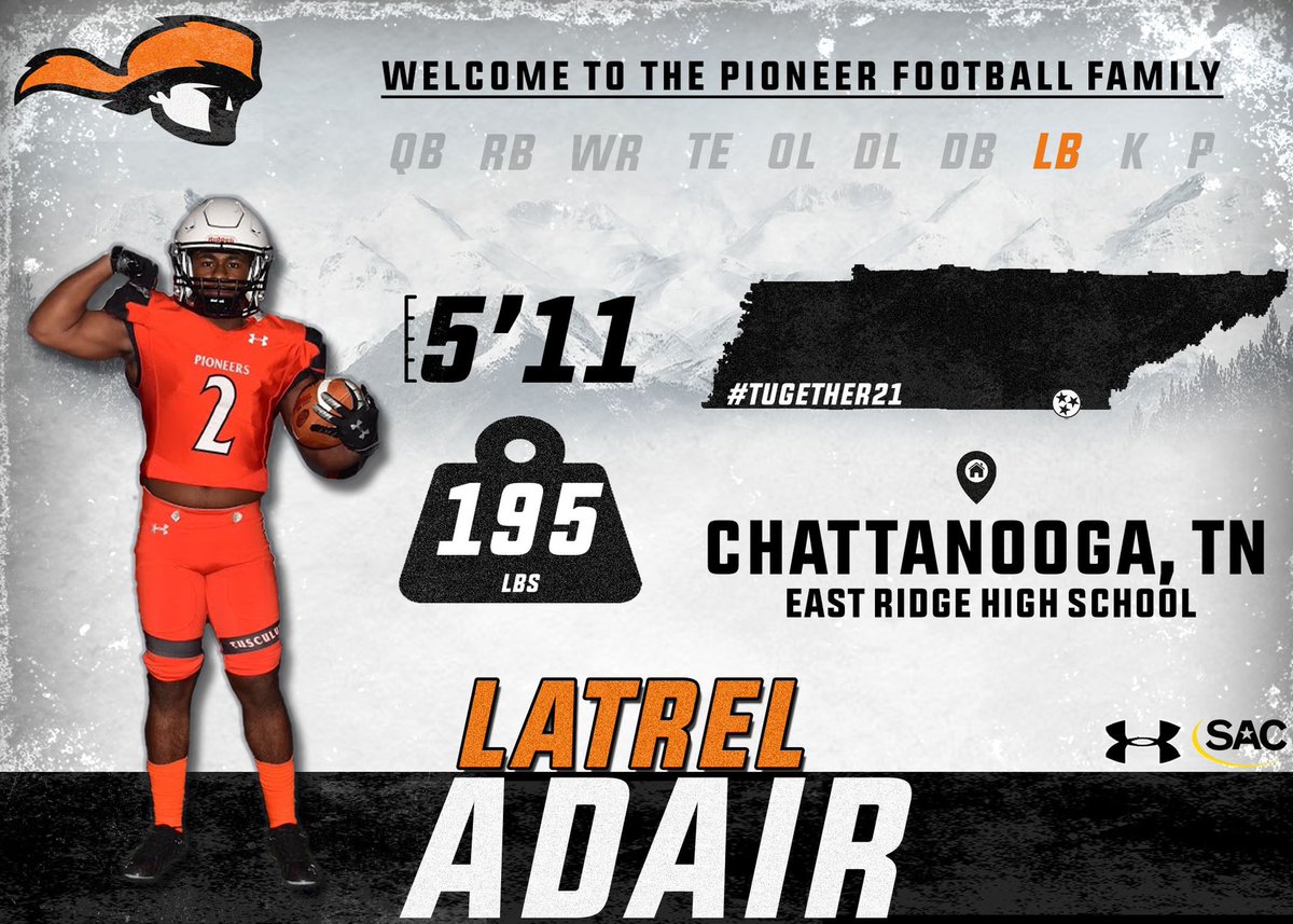 Pioneers grab another defensive stud out of Chattanooga!

Welcome Latrel Adair!

#TisJumpin📳
#TheDarkSide⚫️
#TUgether21
#FromTheT🗻

<a href="/trizzy8x/">Latrel.Adair</a> 

hudl.com/video/3/103837…