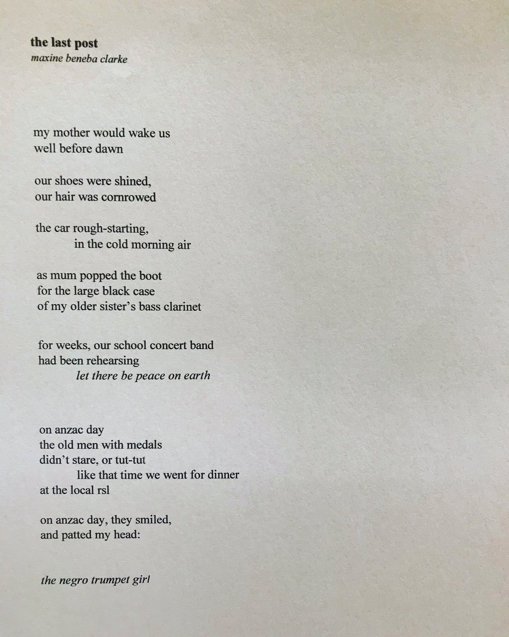 Vaxine Beneba Clarke The Last Post A Poem T Co Exze98xysw Twitter