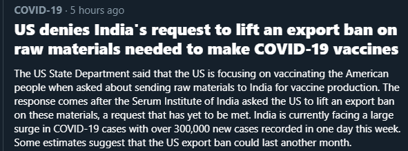 People will die and the virus will continue to mutate if the US State Department doesn't lift the ban on raw materials necessary for India to produce vaccines