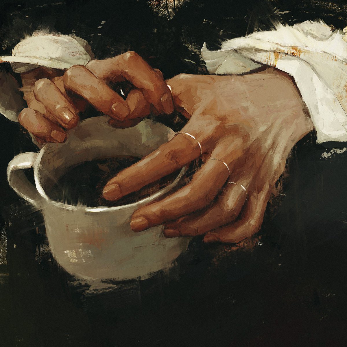 painted some hands holding a cuppa