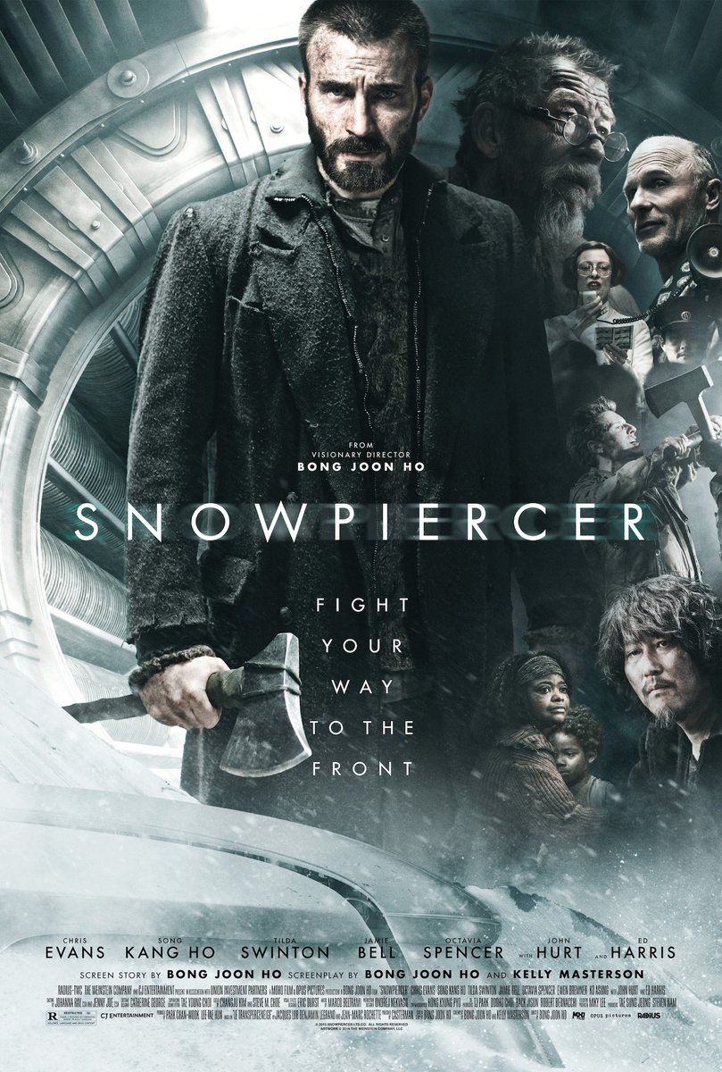 SNOWPIERCER (2013)Genre: Action, Drama, Sci-fi- In a future where a failed climate-change experiment has killed all life except for the lucky few who boarded the Snowpiercer, a train that travels around the globe, a new class system emerges.10/10