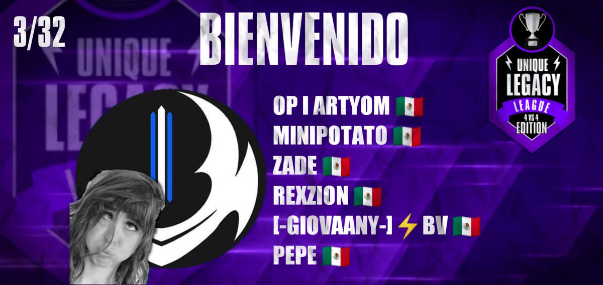 #Presentacion 3/32

Bienvenidos! <a href="/NXU_ARMY/">NXU ARMY</a> 🌎

Seran ellos que se proclamaran campeones de la ULL 4vs4 Edition?🔥