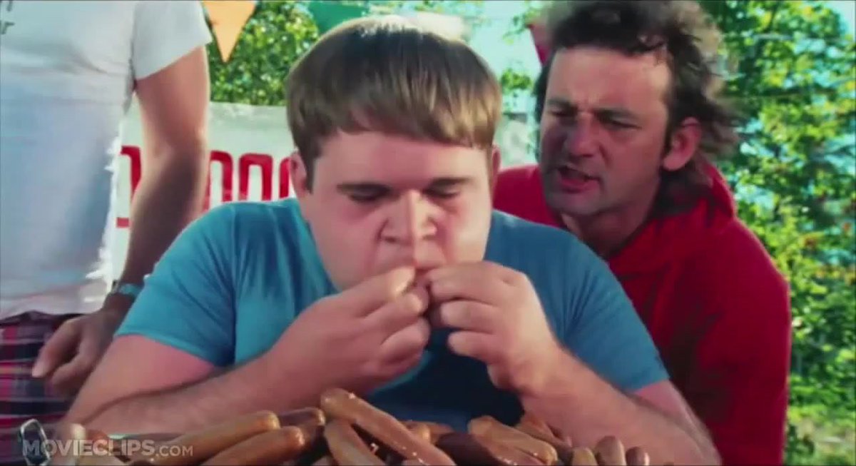 ringodance's tweet photo. It was all downhill for Barnyard after winning the weenie eating contest in Meatballs #ClassOf1984 #TheLastDriveIn #Meatballs #steamingweenies @SetDarcyFree https://t.co/fbsyTxznUv