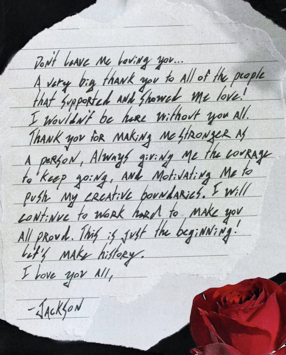 JacksonWGlobal's tweet photo. [#JSTEXT] 210424

#JacksonWang: Love you 🌹

"… Thank you for making me stronger as a person, always giving me the courage to keep going, and motivating me to push my creative boundaries. I will continue to work hard to make you all proud…"

#王嘉尔 #잭슨 #TEAMWANG https://t.co/PEV0tFLENy