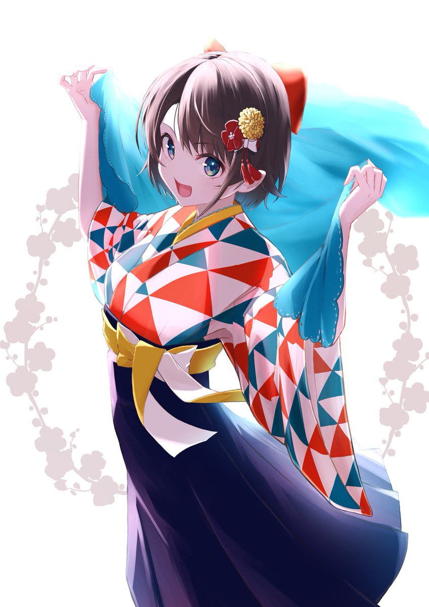 oozora subaru 1girl solo short hair japanese clothes official alternate costume kimono hair ornament  illustration images