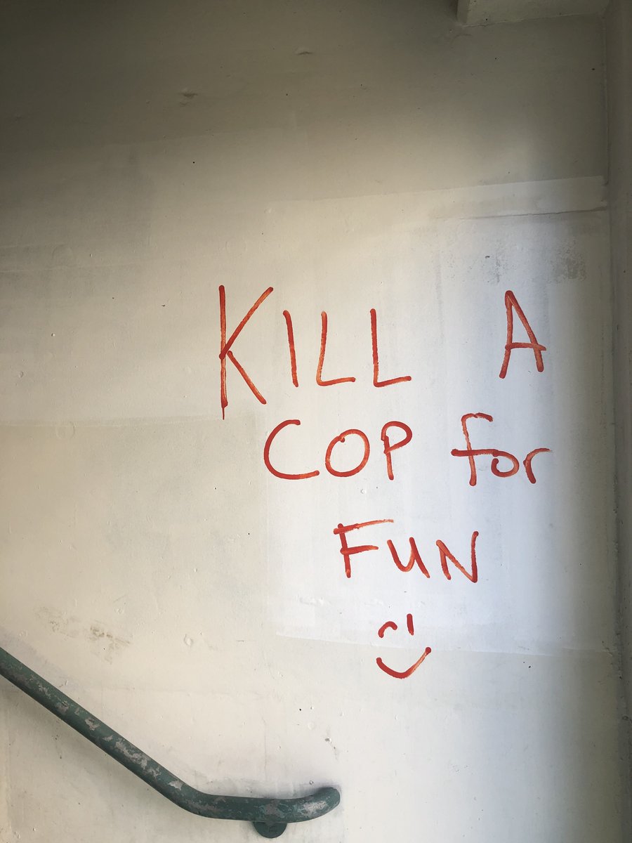 New graffiti nearby from the same night. This is the sentiment that you are de facto defending when you claim this isn’t happening, or that all the protest is peaceful, or indeed, that this particular thing has anything to do with protest at all. This is raw, vengeful hate. 3/