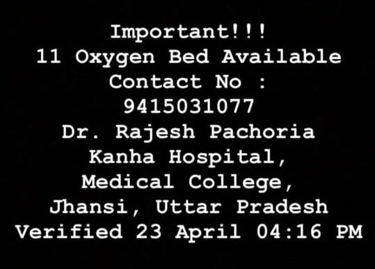 Jhansi only. Verified by 23rd April afternoon.