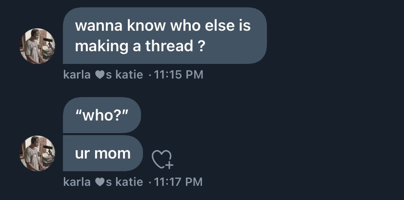each time  @cthluvbot has said “ur mom” to me or in the gc :