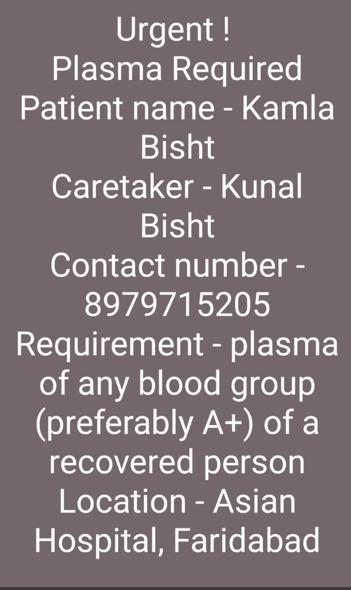 #SOS
Urgent help needed..!!

<a href="/TajinderBagga/">Tajinder Bagga</a> <a href="/KapilMishra_IND/">Kapil Mishra</a> <a href="/GautamGambhir/">Gautam Gambhir</a> <a href="/narendramodi/">Narendra Modi</a> <a href="/amiy/">Amiy Roy</a> <a href="/SonuSood/">sonu sood</a> <a href="/ArvindKejriwal/">Arvind Kejriwal</a> <a href="/mlkhattar/">Manohar Lal</a>