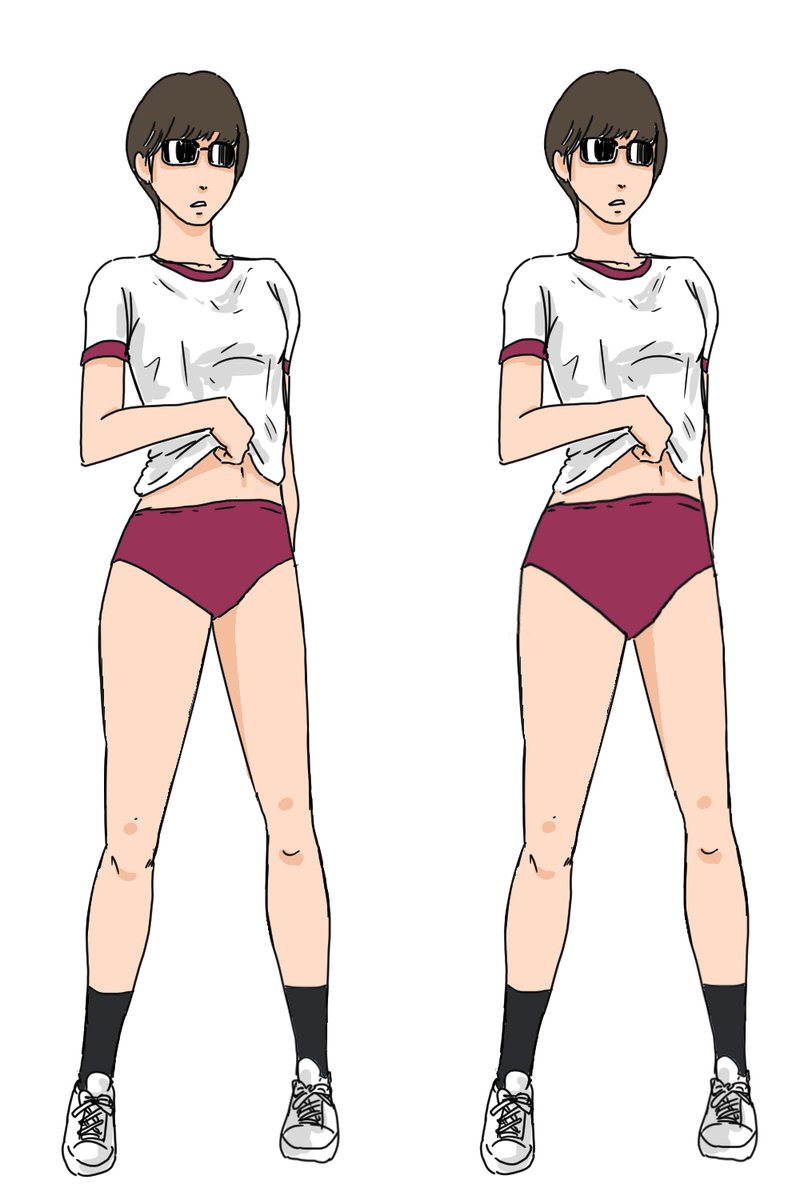 トムルのイラスト この子のバランスが気持ち悪くて 調べてみたら へそから股までが短く 股 から膝までが長いと判明 ちなみに頭とへそ股の長さが同じにすればいいこともわかった あと ブルマは結構上までいくこともわかった T Co Zjxk05v4bq