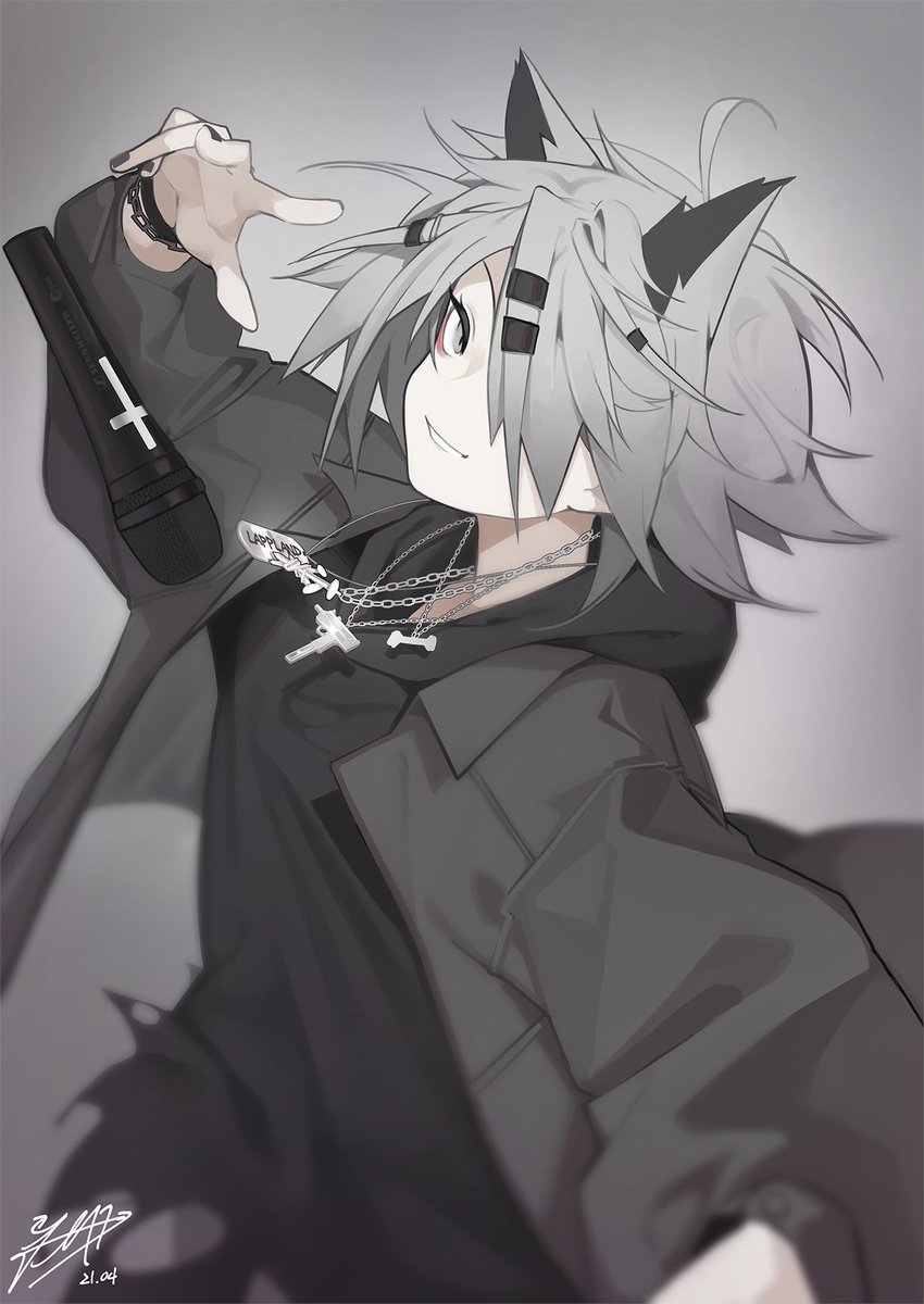 lappland (arknights) 1girl animal ears wolf ears solo jewelry necklace jacket  illustration images