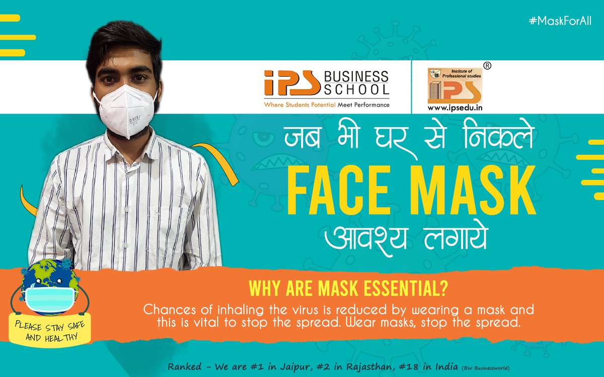 ipsjaipur's tweet photo. Chances of #inhaling the #virus is reduced by #wearing a mask and this is #vital to stop the #spread. #Wear_Mask. #Stop_the_Spread
#besafe #staysafe #stayclean #stayhome #StayHealthy
#IPS_BUSINESS_SCHOOL #IPS_College
https://t.co/JaD3TRurPQ https://t.co/7b5gyDuT3d
