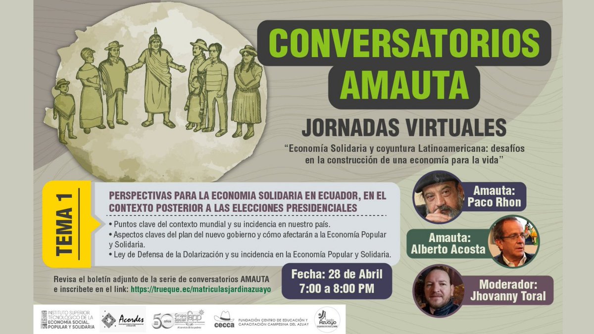 TeamAcordesUC's tweet photo. #AcordesUCuenca #ParticipaciónSocial #ConversatoriosAmauta
📌 Inscripciones: https://t.co/NggX1kHeJA
📝 Boletín completo: https://t.co/42FdNvsVgJ
#ActividadesUCuenca #CoopJardínAzuayo #FeepCuenca #CECCA #ISTESPS #UCuenca https://t.co/DxTLHpM8Vl