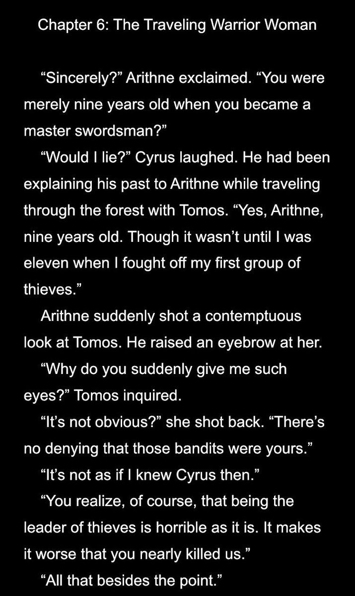 All right, I’m only doing the first half of chapter 6 tonight because a) this one is kinda stupid long compared to the others and b) there’s extra content I can share when we get to the halfway point. We start with the best kind of character interaction: pointless bickering.