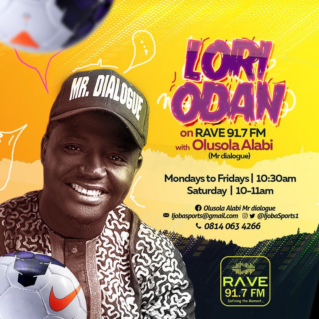 Ijobasport1's tweet photo. Oya let's turn up for the latest news in the world of sports.
Another weekend to host sports lovers on #LoriOdan sports show @rave917fm
Talking point:
#NLO2
#IghaloToSuperEagles
#ChelseaMadrid
#WesthamChelsea
#ManCityTottenham
10am is the kick off time,
Don't miss it. https://t.co/d03xfUlLkD